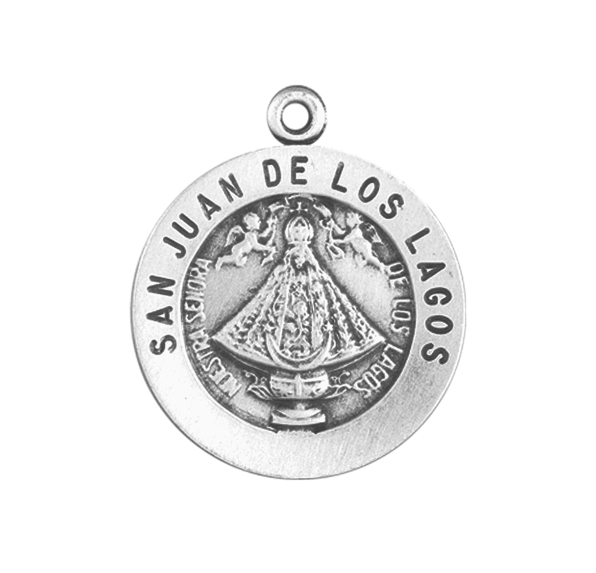 Virgin De San Juan Round Sterling Silver Medal Pendant with Chain | .925 Silver