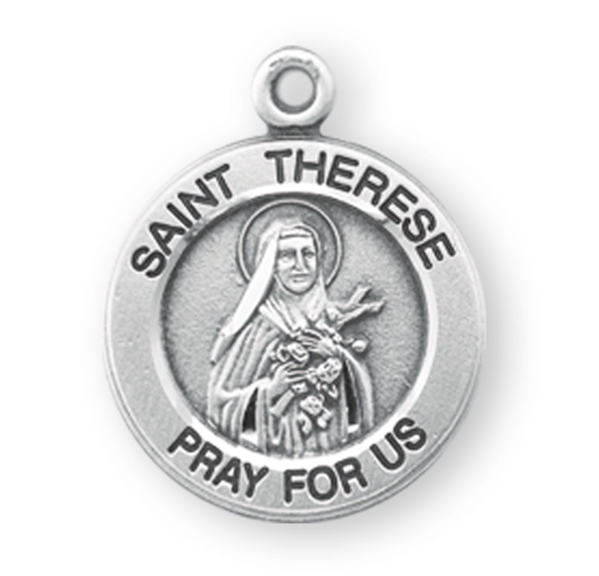 Patron Saint Therese of Lisieux Round Sterling Silver Medal Pendant with Chain | .925 Silver