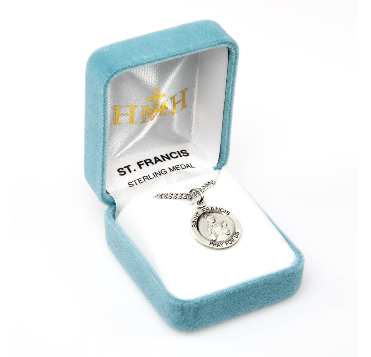 Patron Saint Francis of Assisi Round Sterling Silver Medal Pendant with Chain | .925 Silver