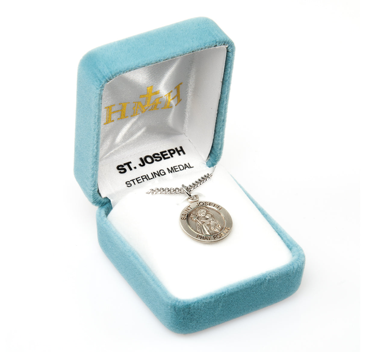 Patron Saint Joseph Round Sterling Silver Medal Pendant with Chain | .925 Silver