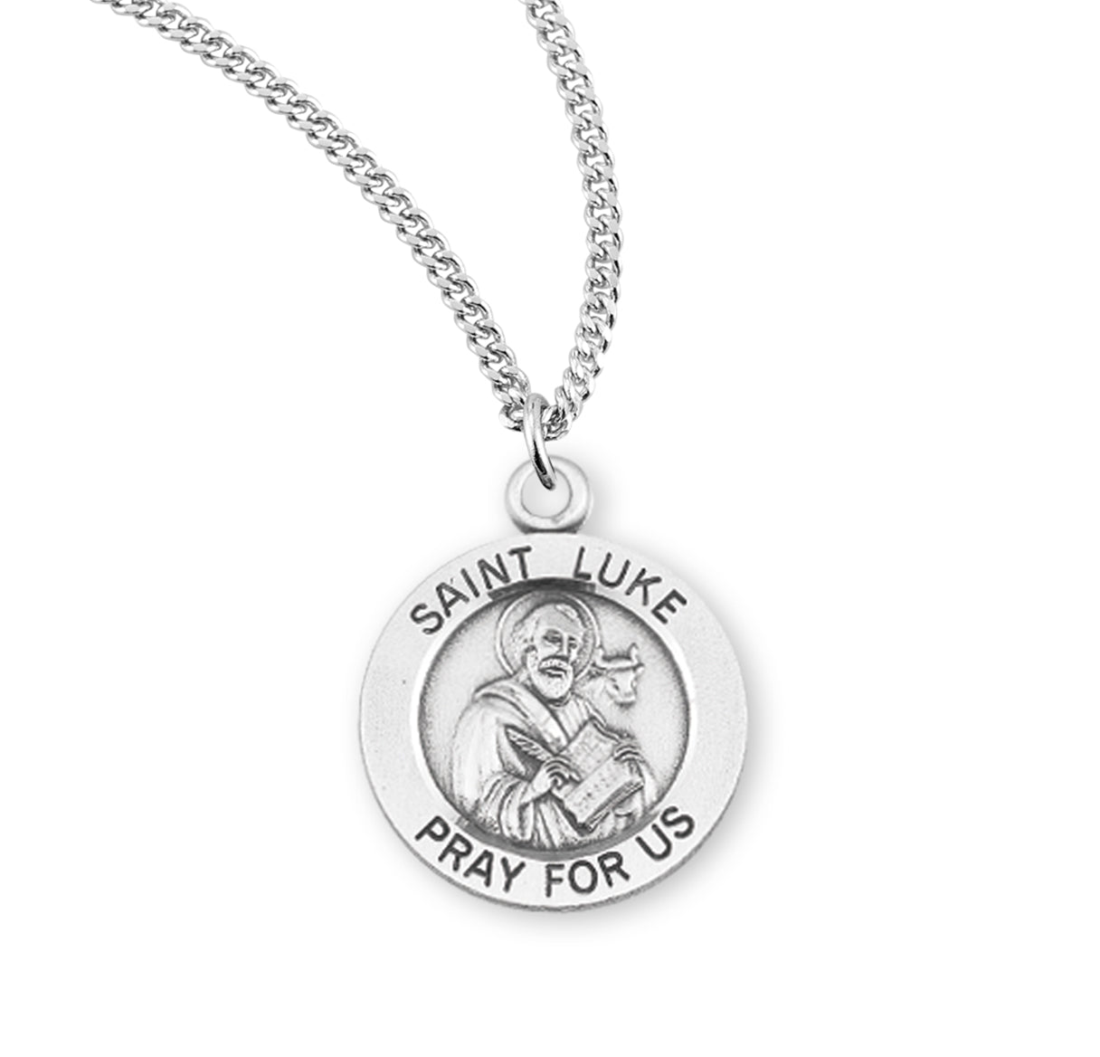 Patron Saint Luke Round Sterling Silver Medal Pendant with Chain | .925 Silver