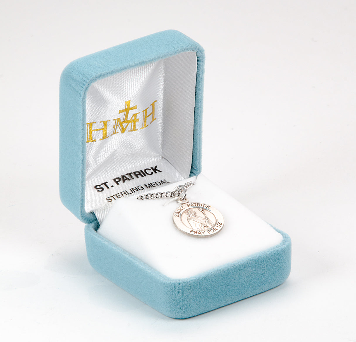 Patron Saint Patrick Round Sterling Silver Medal Pendant with Chain | .925 Silver