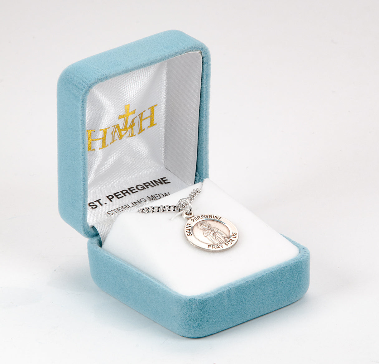 Patron Saint Peregrine Round Sterling Silver Medal Pendant with Chain | .925 Silver