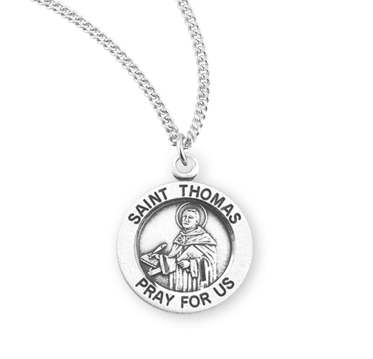 Patron Saint Thomas Round Sterling Silver Medal Pendant with Chain | .925 Silver