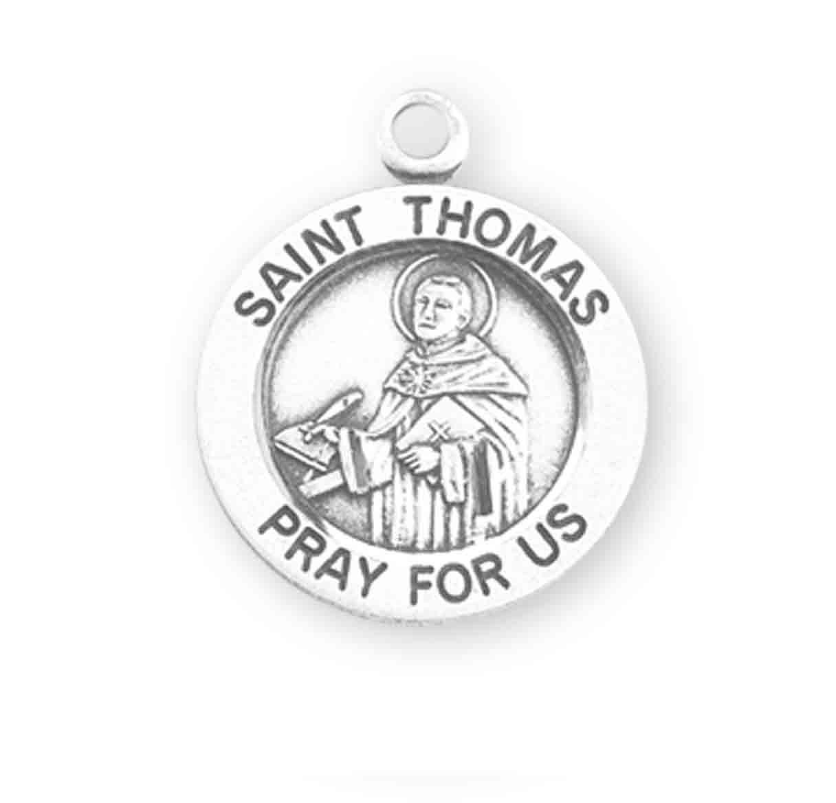 Patron Saint Thomas Round Sterling Silver Medal Pendant with Chain | .925 Silver