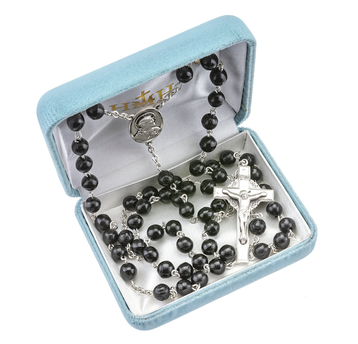 7mm Genuine Black Round Cocoa Bead Sterling Silver Rosary | .925 Silver