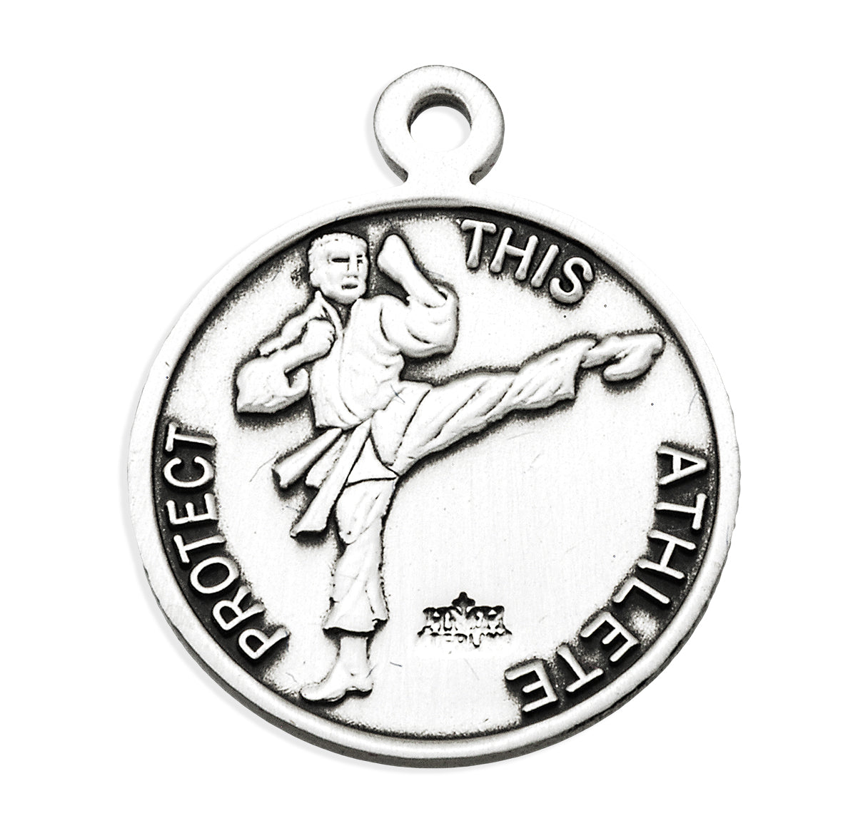 Saint Christopher Round Sterling Silver Martial Arts Male Athlete Medal Pendant with Chain | .925 Silver