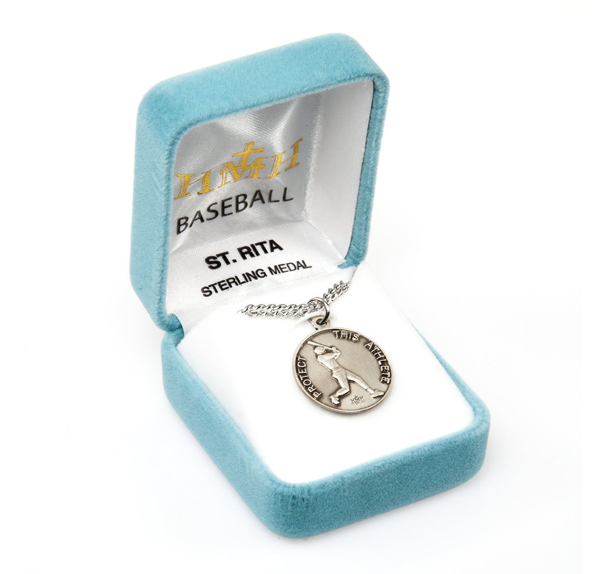 Saint Rita Sterling Silver Baseball Medal Pendant with Chain | .925 Silver