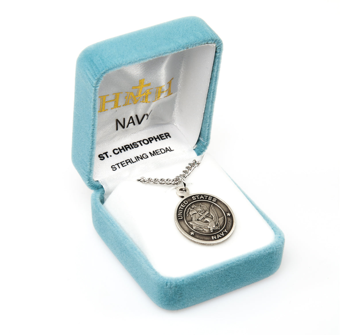 Sterling Silver Navy Medal with St. Christopher on Reverse Side Necklace | .925 Silver