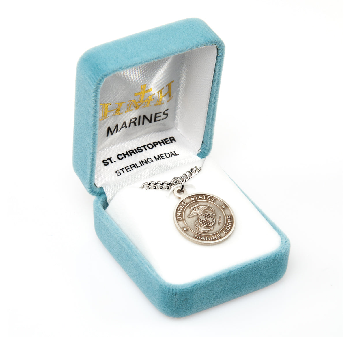 Sterling Silver Marines Medal with St. Christopher on Reverse Side Necklace | .925 Silver