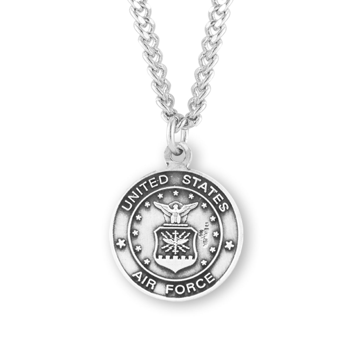 Sterling Silver Air Force Medal with St. Michael on Reverse Side Necklace | .925 Silver