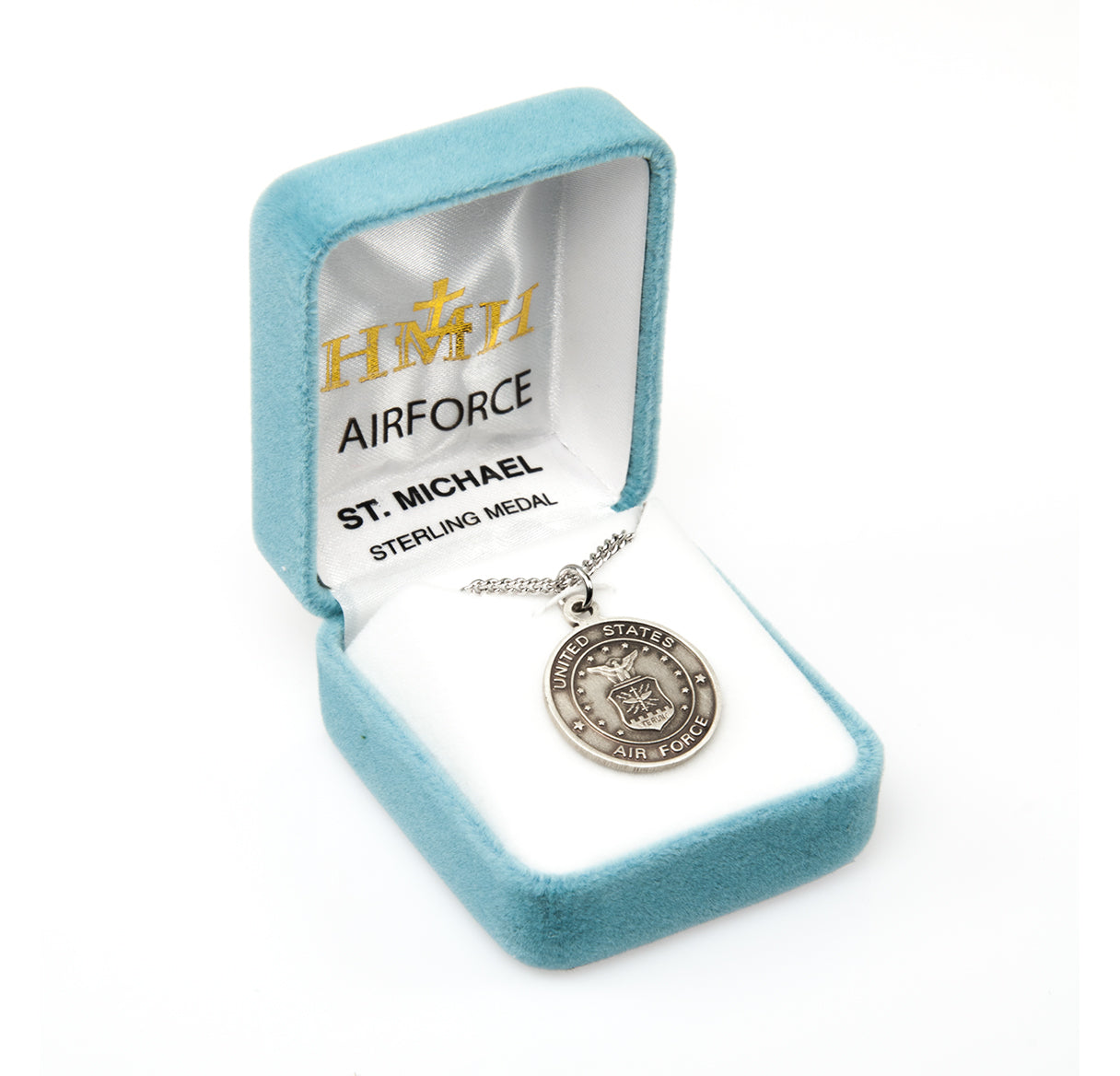 Sterling Silver Air Force Medal with St. Michael on Reverse Side Necklace | .925 Silver