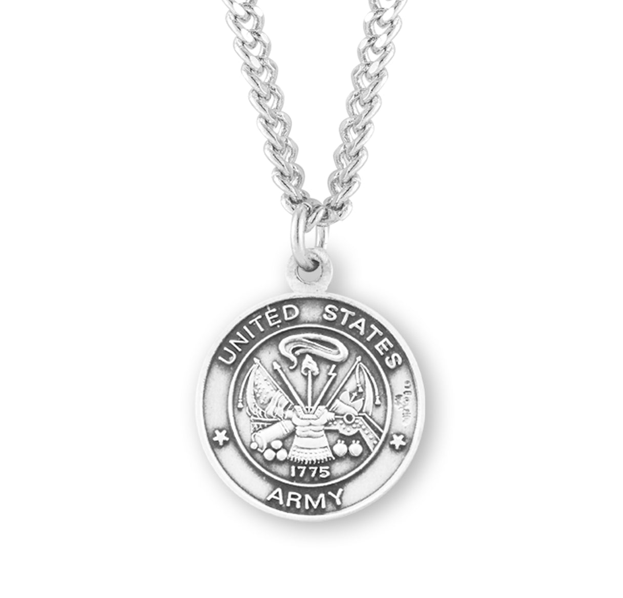 Sterling Silver Army Medal with St. Michael on Reverse Side Necklace | .925 Silver
