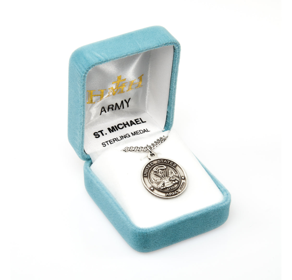 Sterling Silver Army Medal with St. Michael on Reverse Side Necklace | .925 Silver