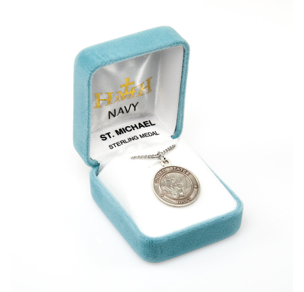 Sterling Silver Navy Medal with St. Michael on Reverse Side Necklace | .925 Silver
