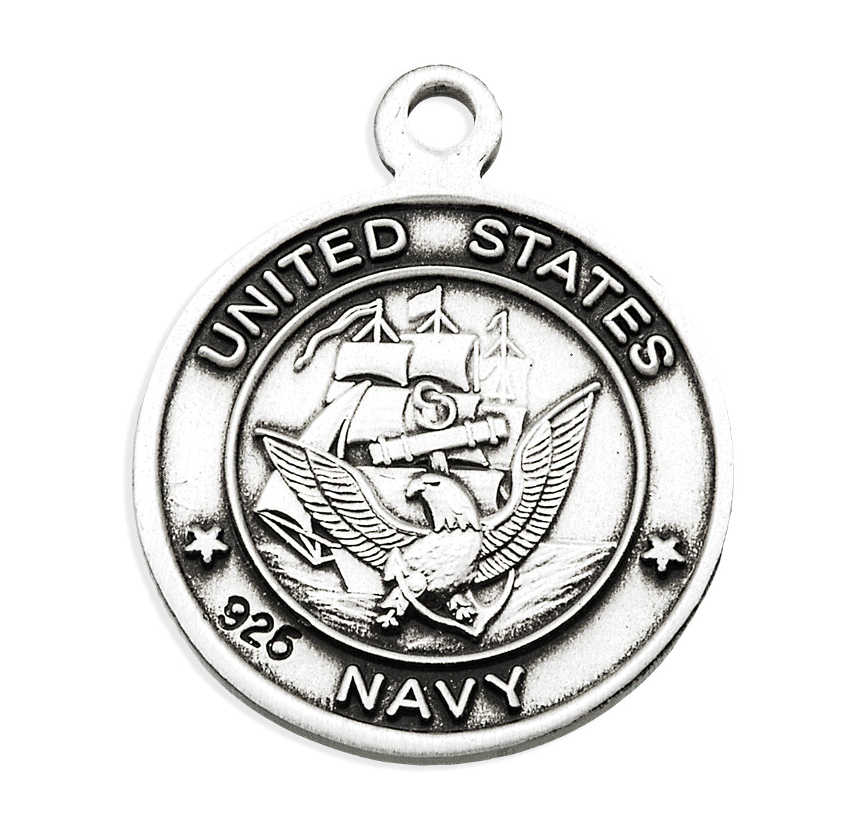 Sterling Silver Navy Medal with St. Michael on Reverse Side Necklace | .925 Silver