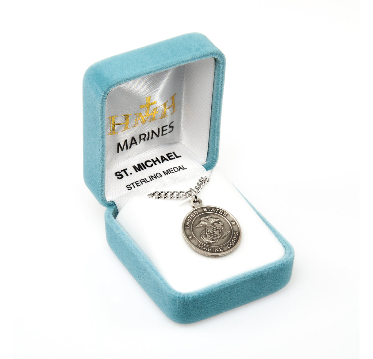 Sterling Silver Marines Medal with St. Michael on Reverse Side Necklace | .925 Silver