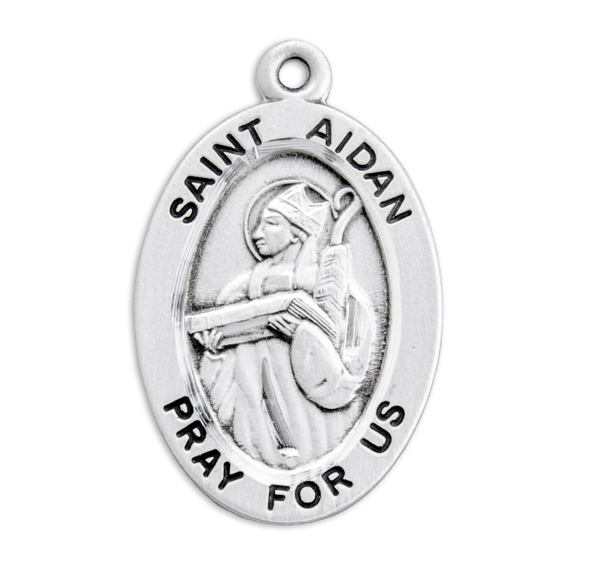 Patron Saint Aidan Oval Sterling Silver Medal Pendant with Chain | .925 Silver