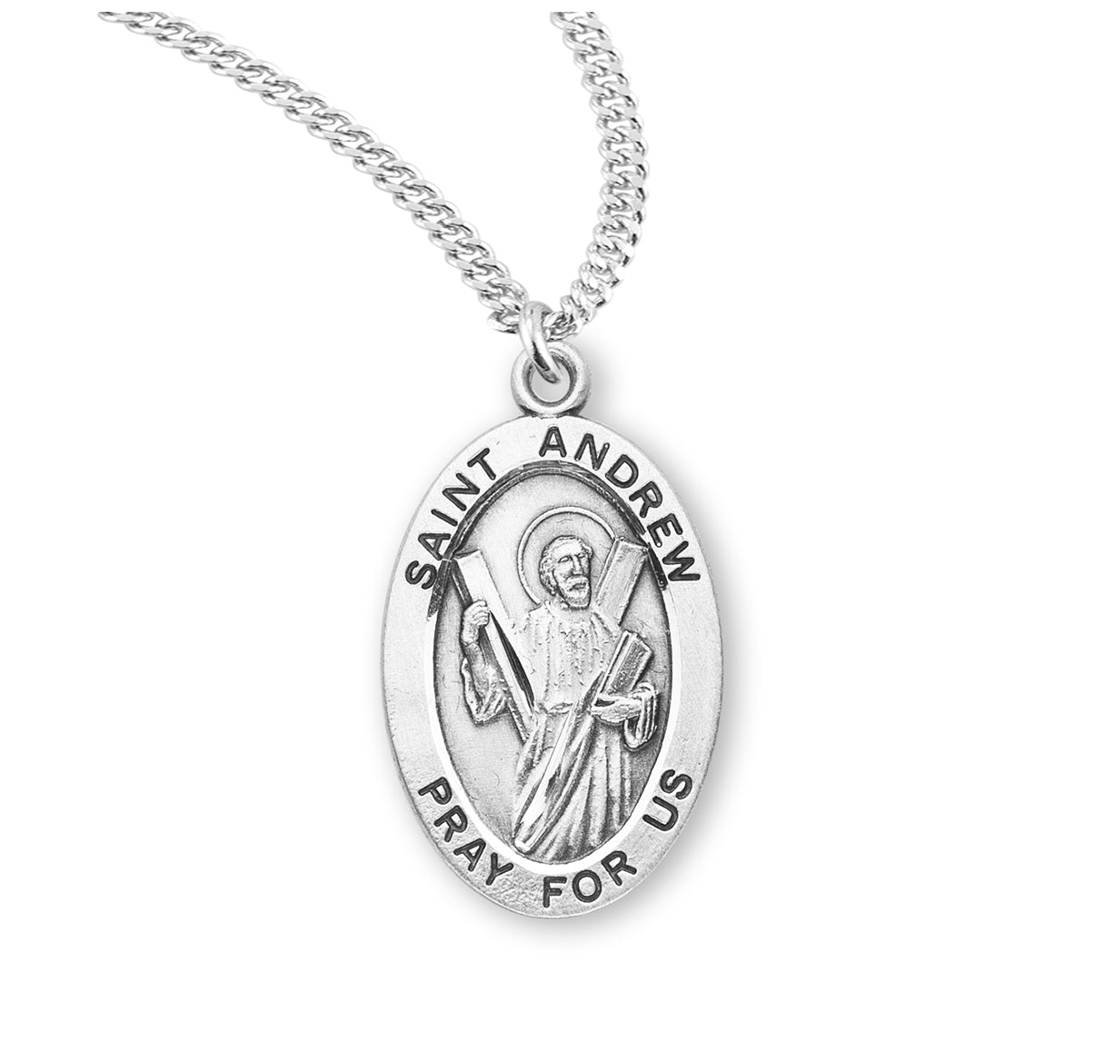Patron Saint Andrew Oval Sterling Silver Medal Pendant with Chain | .925 Silver