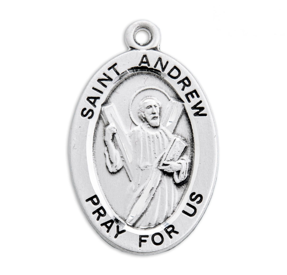 Patron Saint Andrew Oval Sterling Silver Medal Pendant with Chain | .925 Silver
