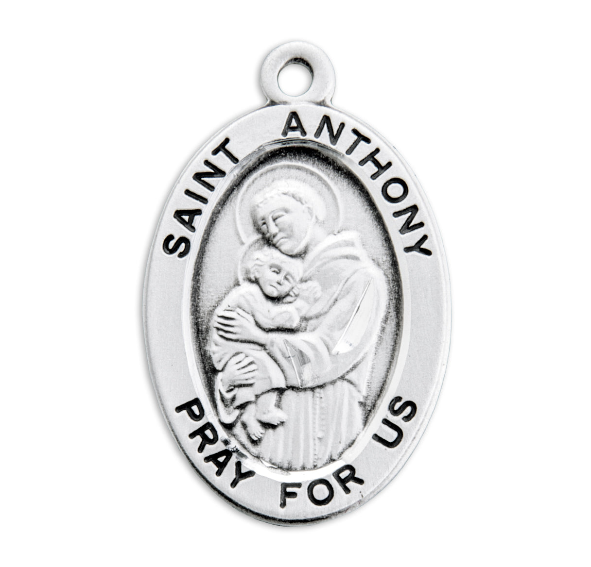 Patron Saint Anthony Oval Sterling Silver Medal Pendant with Chain | .925 Silver