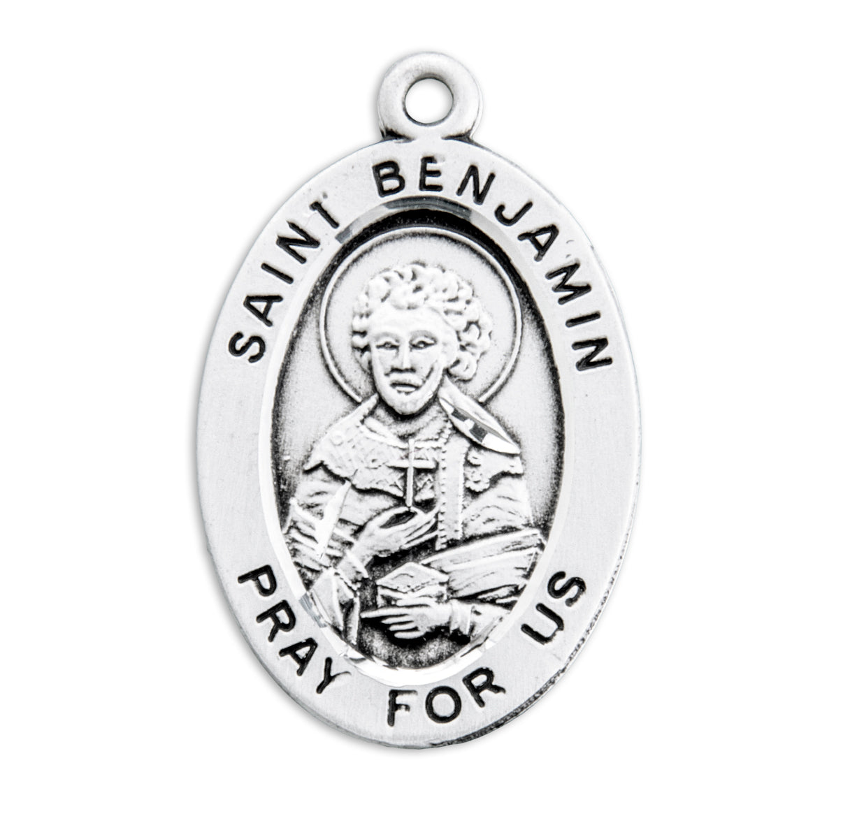 Patron Saint Benjamin Oval Sterling Silver Medal Pendant with Chain | .925 Silver
