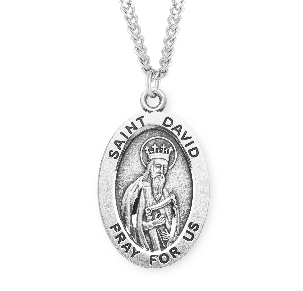 Patron Saint David Oval Sterling Silver Medal Pendant with Chain | .925 Silver