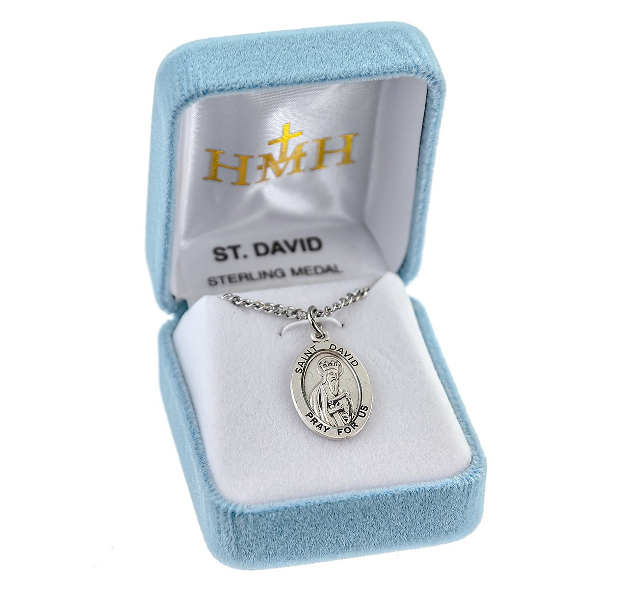 Patron Saint David Oval Sterling Silver Medal Pendant with Chain | .925 Silver