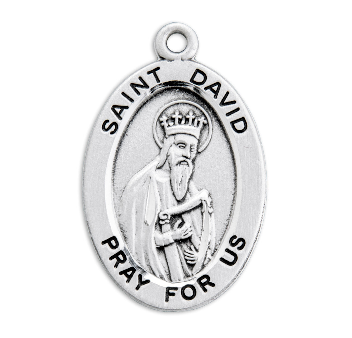 Patron Saint David Oval Sterling Silver Medal Pendant with Chain | .925 Silver