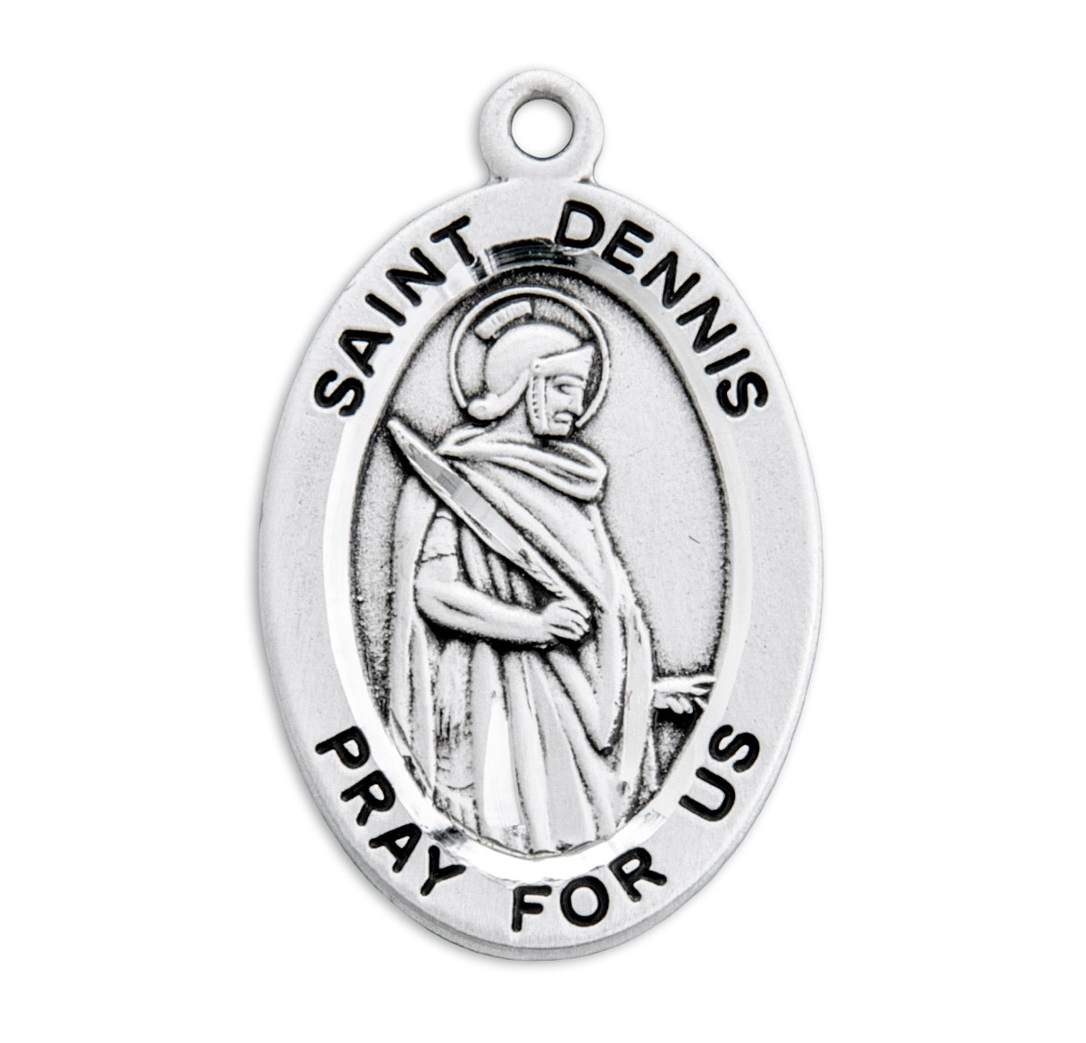 Patron Saint Dennis Oval Sterling Silver Medal Pendant with Chain | .925 Silver