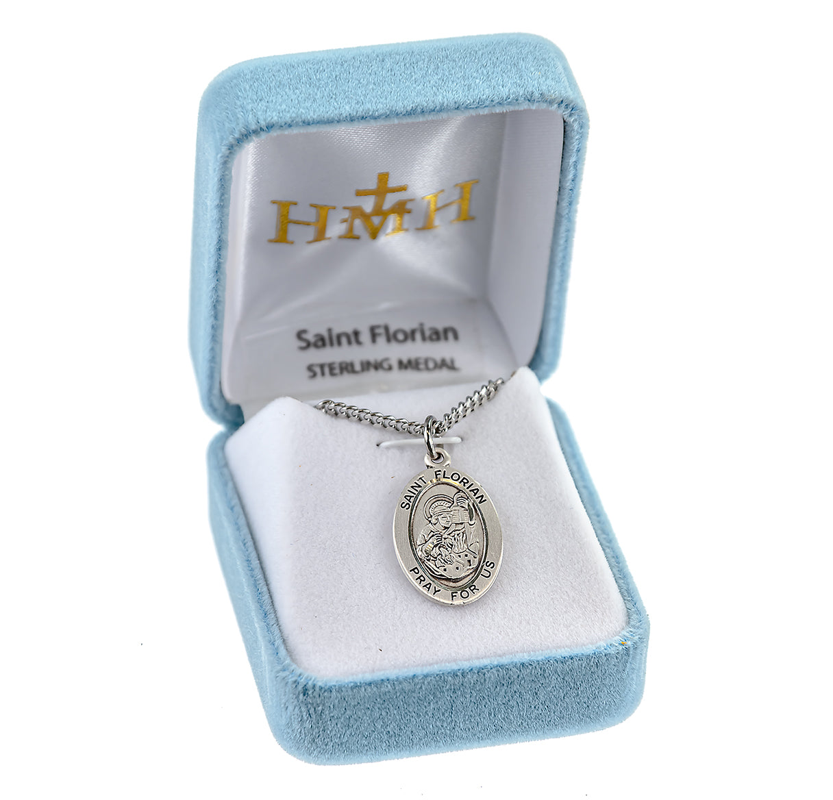 Patron Saint Florian Oval Sterling Silver Medal Pendant with Chain | .925 Silver