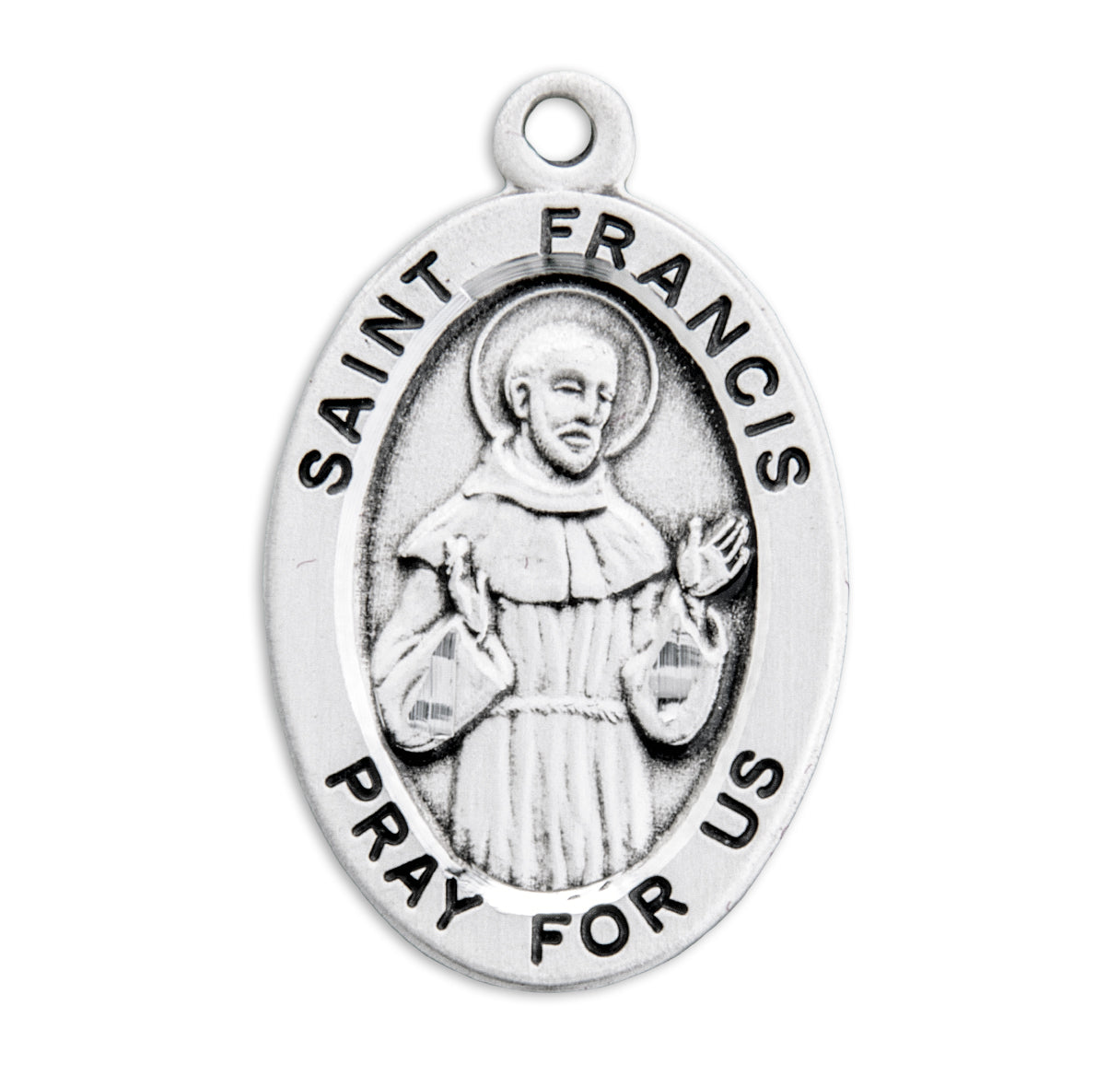 Patron Saint Francis Assisi Oval Sterling Silver Medal Pendant with Chain | .925 Silver