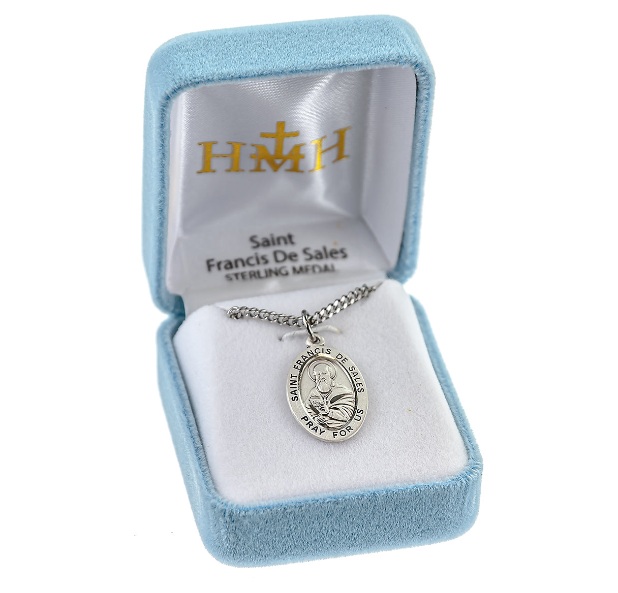 Patron Saint Francis De Sales Oval Sterling Silver Medal Pendant with Chain | .925 Silver
