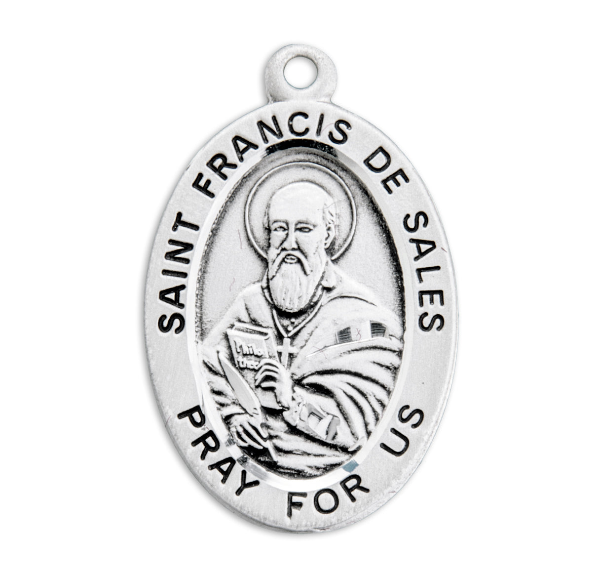 Patron Saint Francis De Sales Oval Sterling Silver Medal Pendant with Chain | .925 Silver