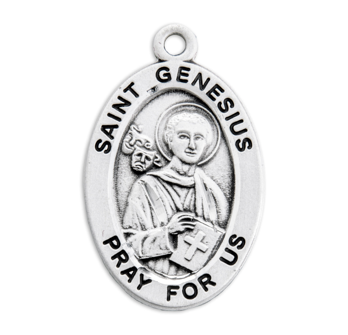 Patron Saint Genesius Oval Sterling Silver Medal Pendant with Chain | .925 Silver