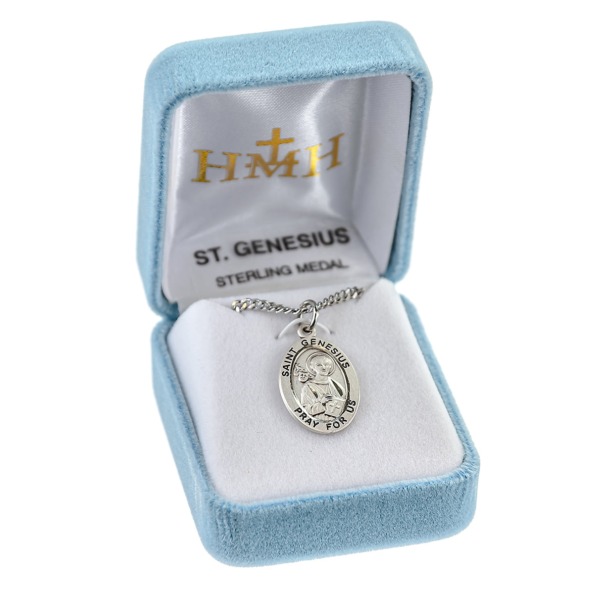 Patron Saint Genesius Oval Sterling Silver Medal Pendant with Chain | .925 Silver