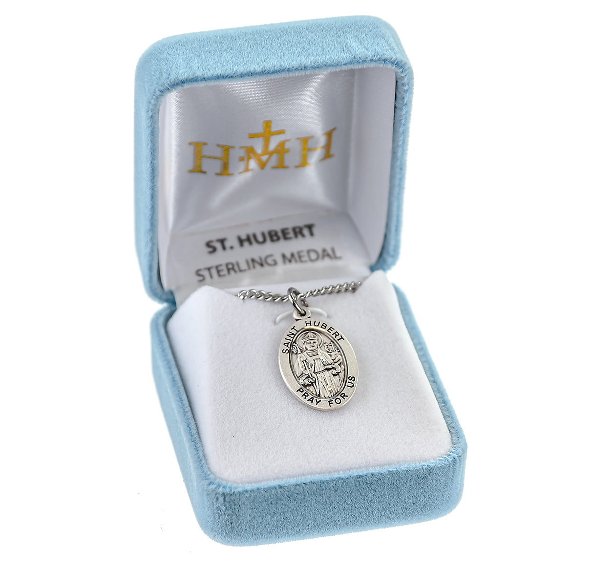 Patron Saint Hubert Oval Sterling Silver Medal Pendant with Chain | .925 Silver