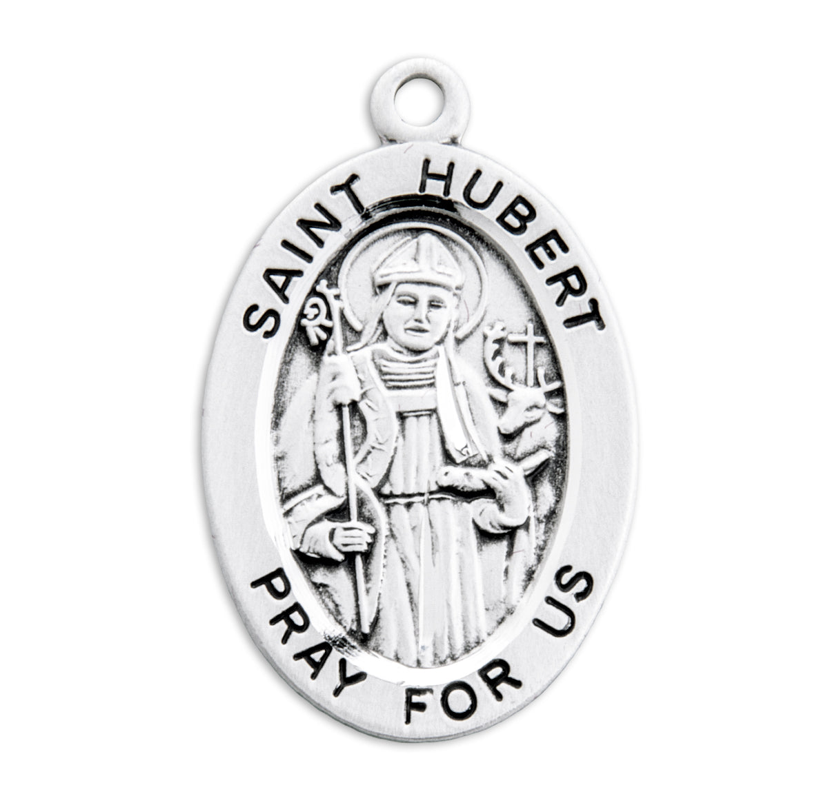 Patron Saint Hubert Oval Sterling Silver Medal Pendant with Chain | .925 Silver