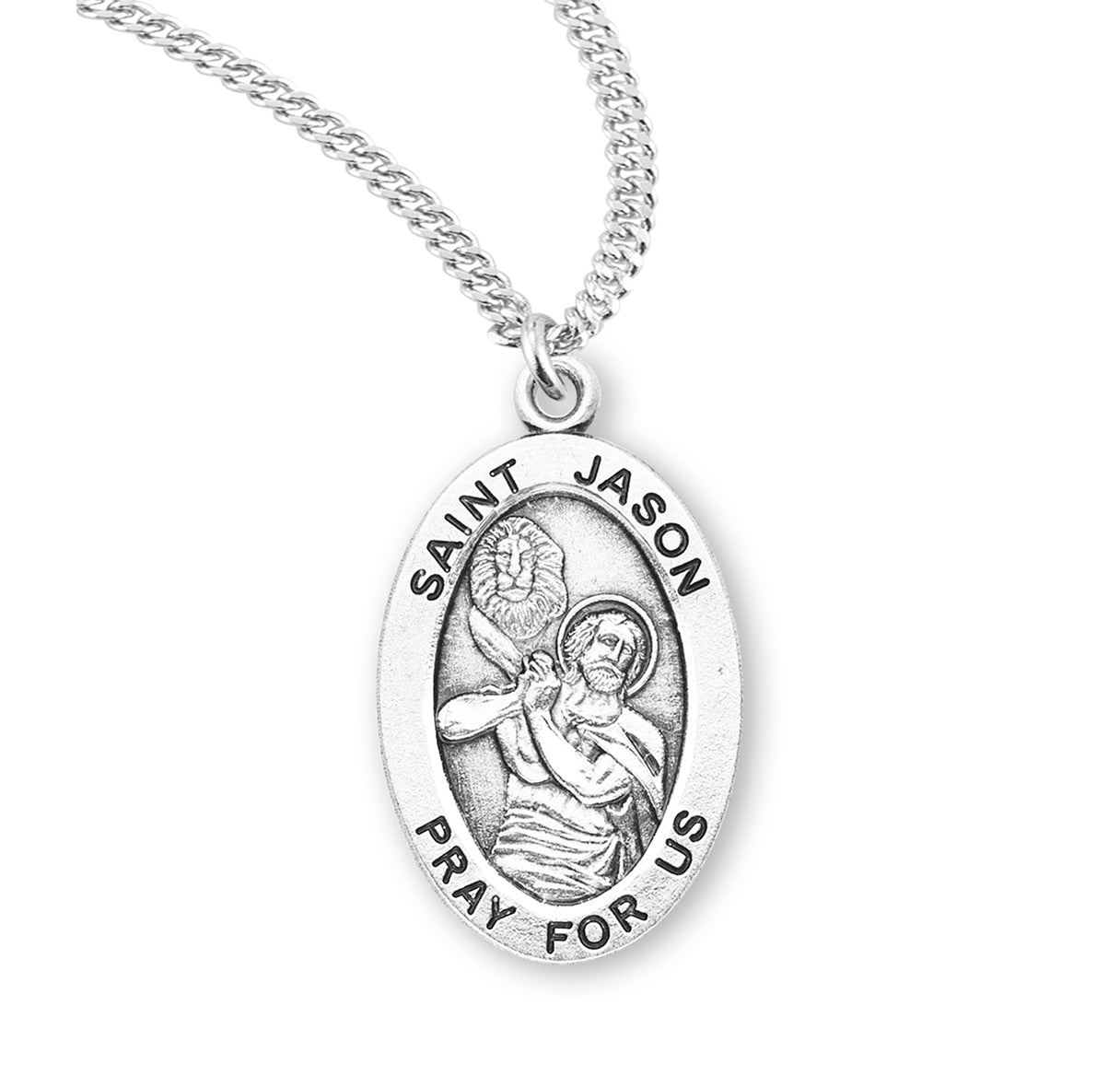 Patron Saint Jason Oval Sterling Silver Medal Pendant with Chain | .925 Silver