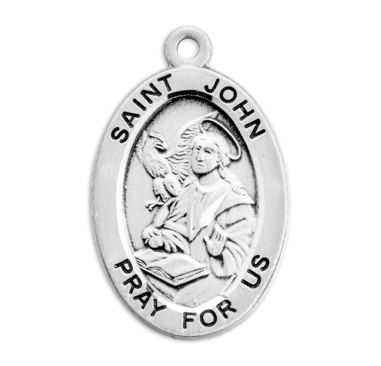 Patron Saint John the Evangelist Oval Sterling Silver Medal Pendant with Chain | .925 Silver