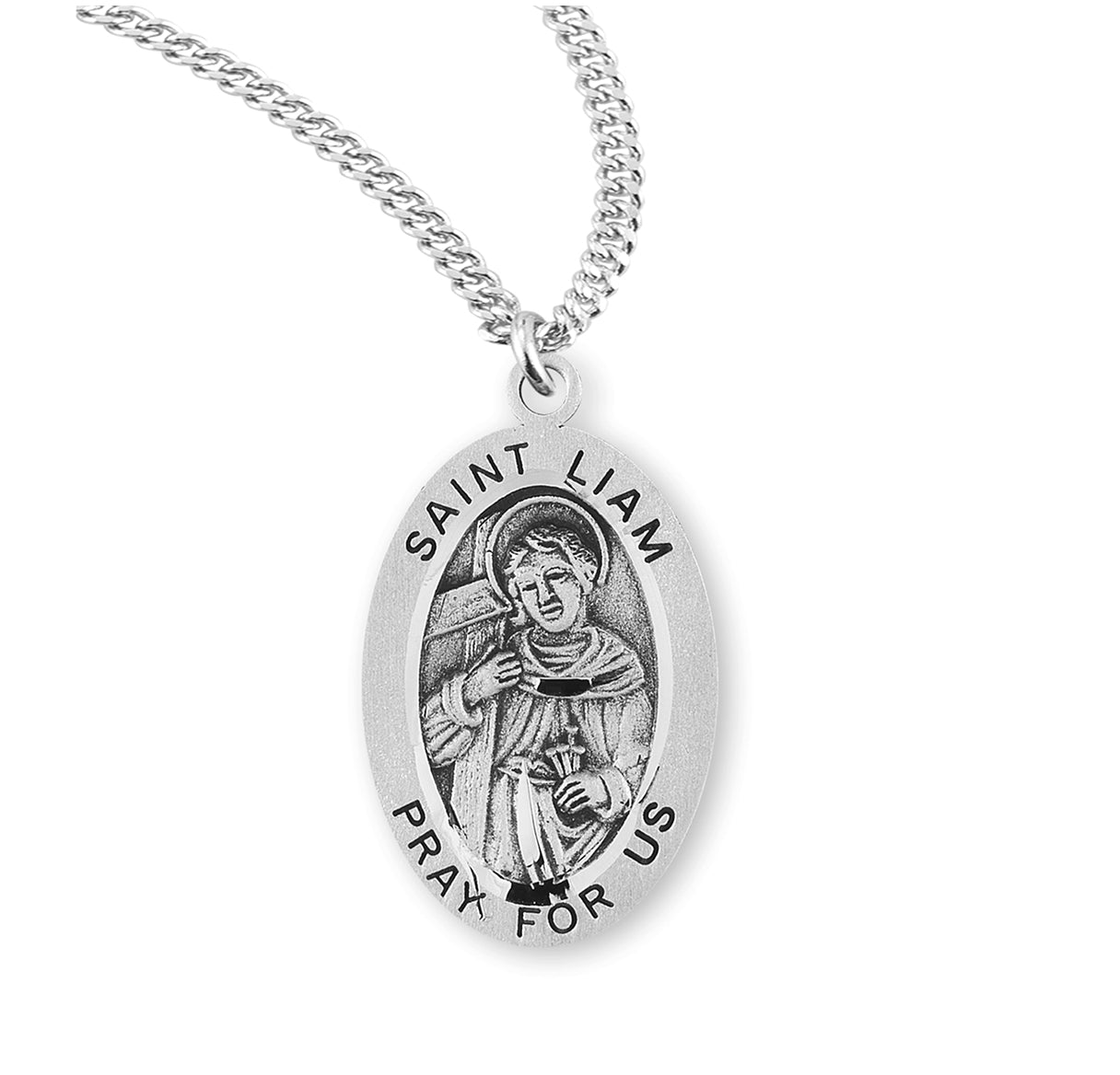 Patron Saint Liam Oval Sterling Silver Medal Pendant with Chain | .925 Silver