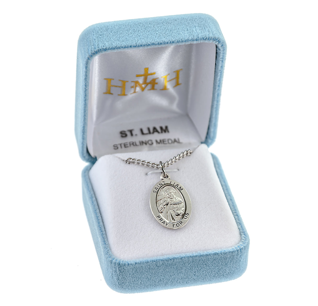 Patron Saint Liam Oval Sterling Silver Medal Pendant with Chain | .925 Silver