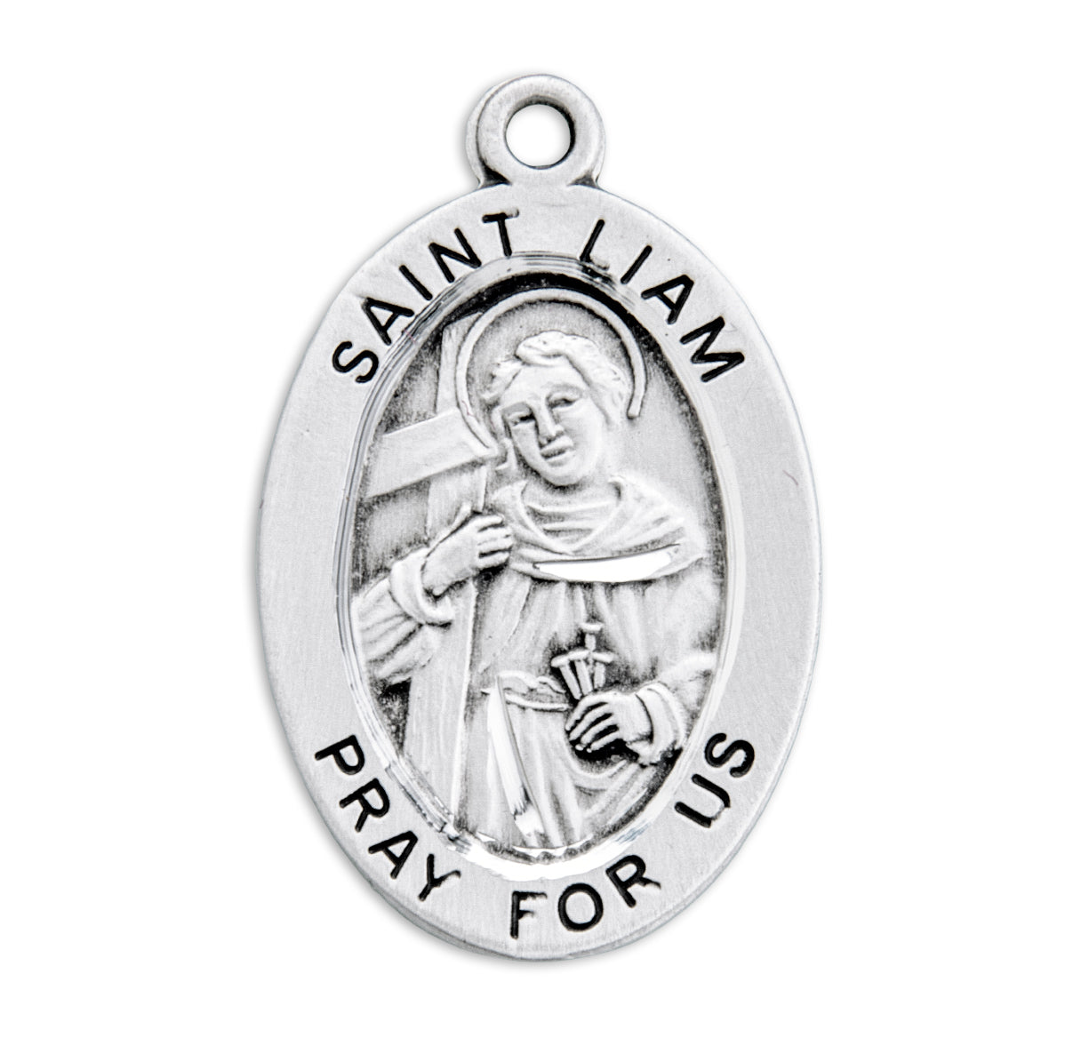 Patron Saint Liam Oval Sterling Silver Medal Pendant with Chain | .925 Silver