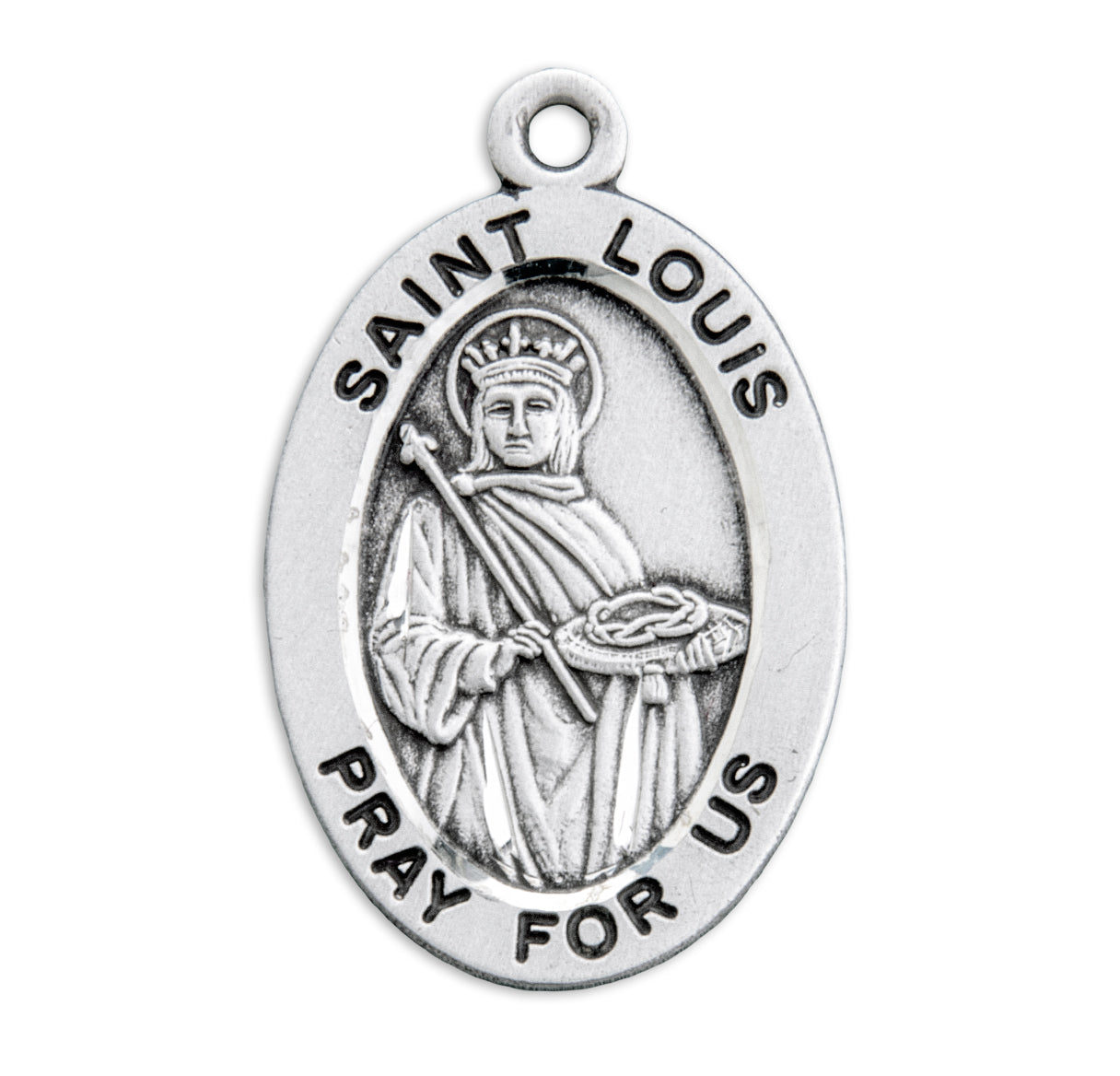 Patron Saint Louis Oval Sterling Silver Medal Pendant with Chain | .925 Silver