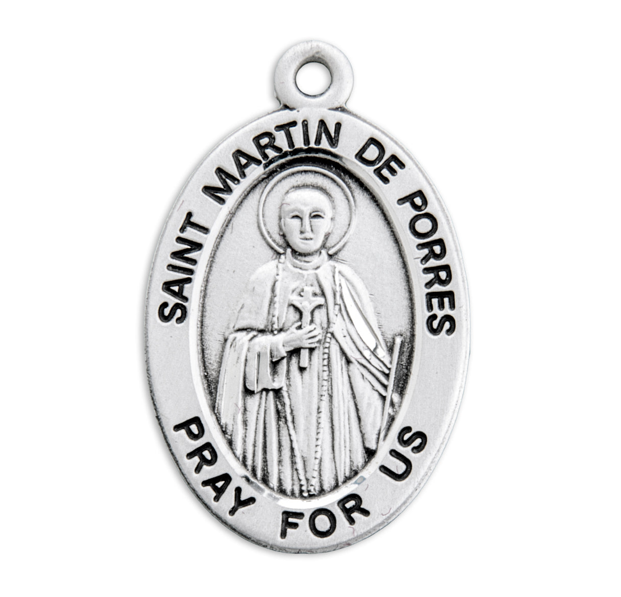 Patron Saint Martin De Porres Oval Sterling Silver Medal Pendant with Chain | .925 Silver