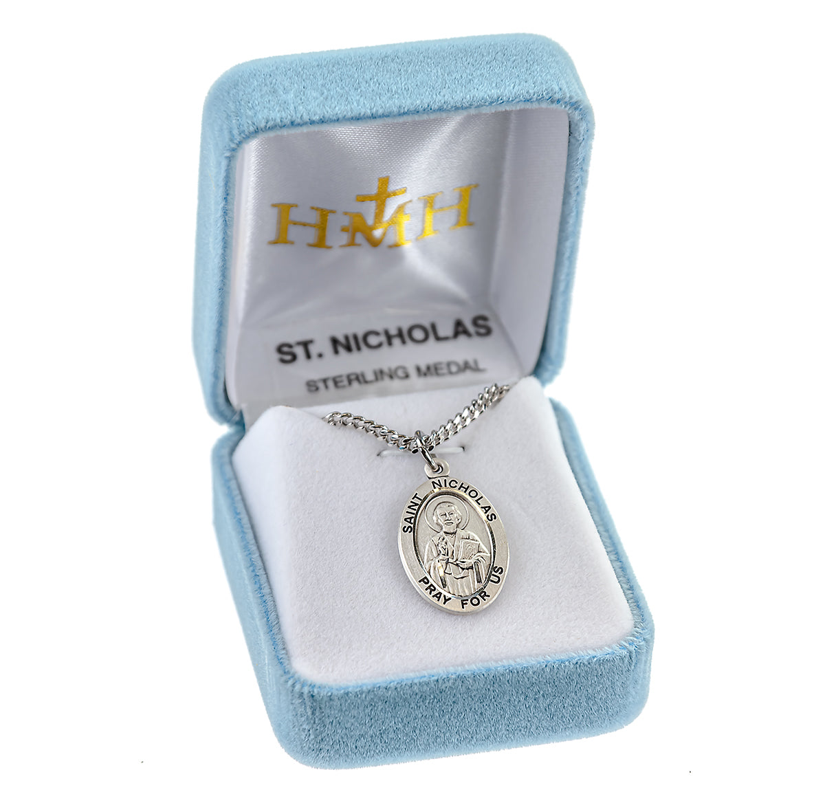 Patron Saint Nicholas Oval Sterling Silver Medal Pendant with Chain | .925 Silver
