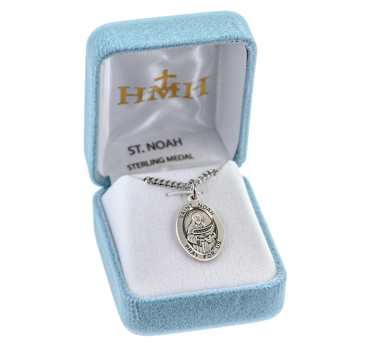 Patron Saint Noah Oval Sterling Silver Medal Pendant with Chain | .925 Silver