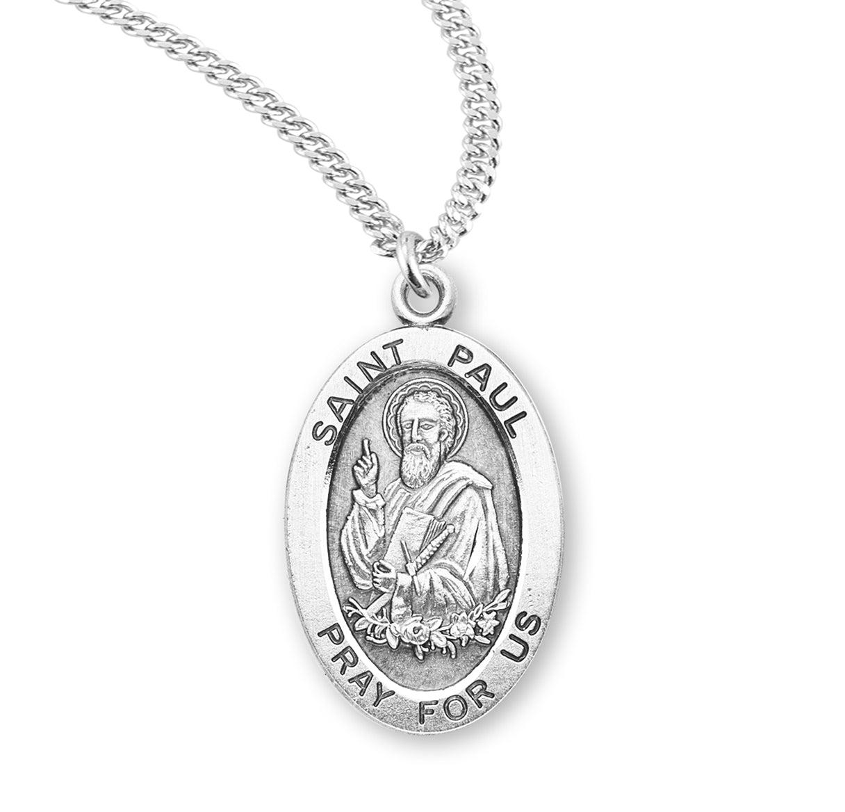 Patron Saint Paul Oval Sterling Silver Medal Pendant with Chain | .925 Silver