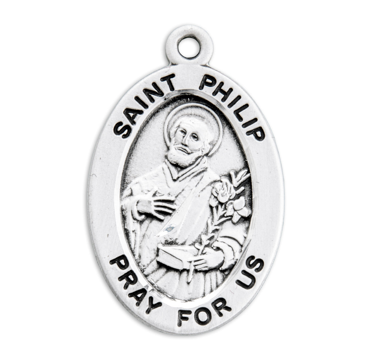 Patron Saint Philip Oval Sterling Silver Medal Pendant with Chain | .925 Silver