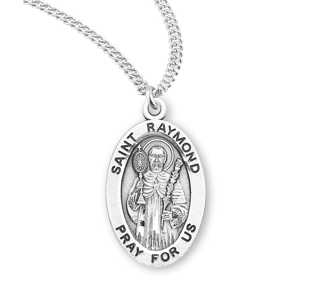 Patron Saint Raymond Oval Sterling Silver Medal Pendant with Chain | .925 Silver